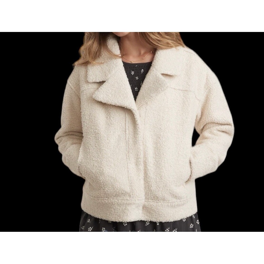 Marine Layer Jacket Women's XL Cream‎ Sherpa Textured Boxy Cozy Winter